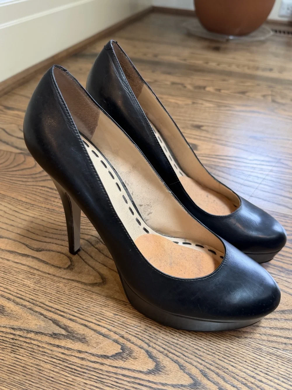 Vintage Enzo Angiolini Black Patent Platform Stiletto Heels Size 10